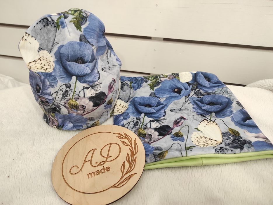 Komplet Chabrowa łąka czapka, Komin Welur