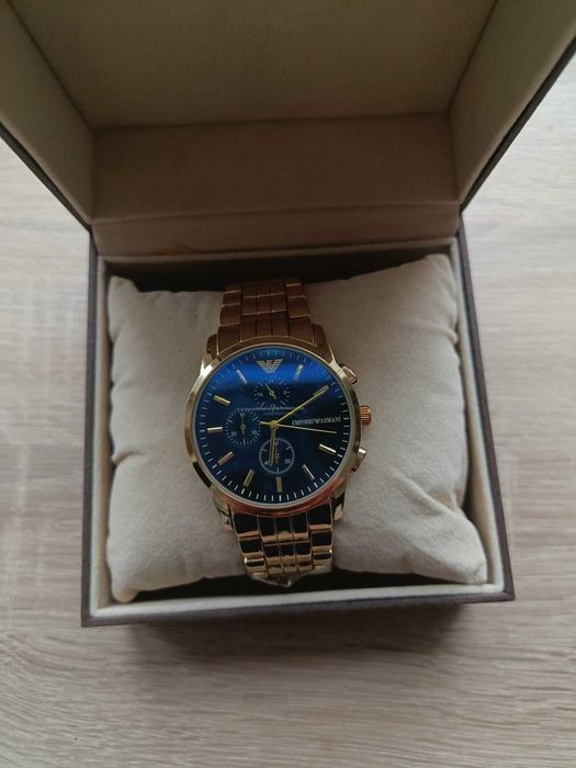 Zegarek męski złoty Emporio Armani z granatową tarczą