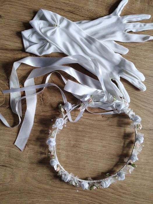Wianek komunijny+rękawiczki