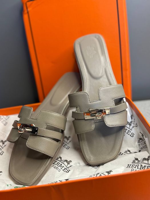 Шльопанці Hermes шльопки босоніжки жіночі шкіряні натуральні