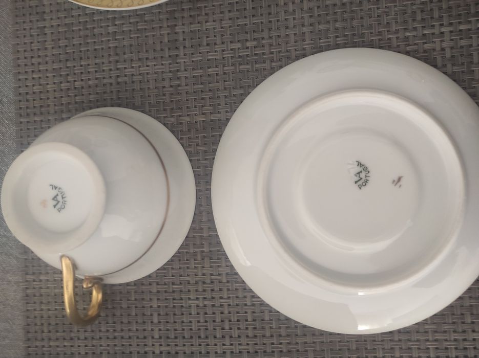 Serviço de chá de 6 peças Vista Alegre branco e dourado antiguidade