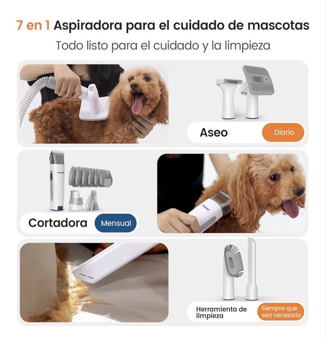 Maquina para tosquiar cão oneisall Cortapelos para cães com aspirador de pelo, aspira 99% do pelo dos animais de estimação,