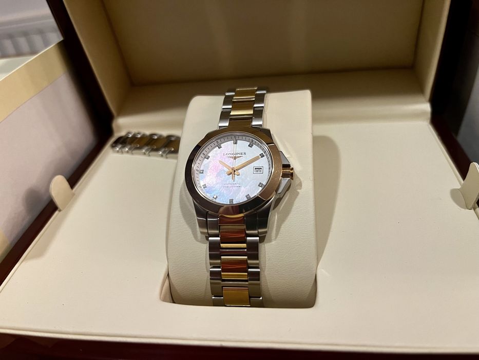Longines Conquest Lady 29,5mm damski bikolor stal złoto 18k diamenty