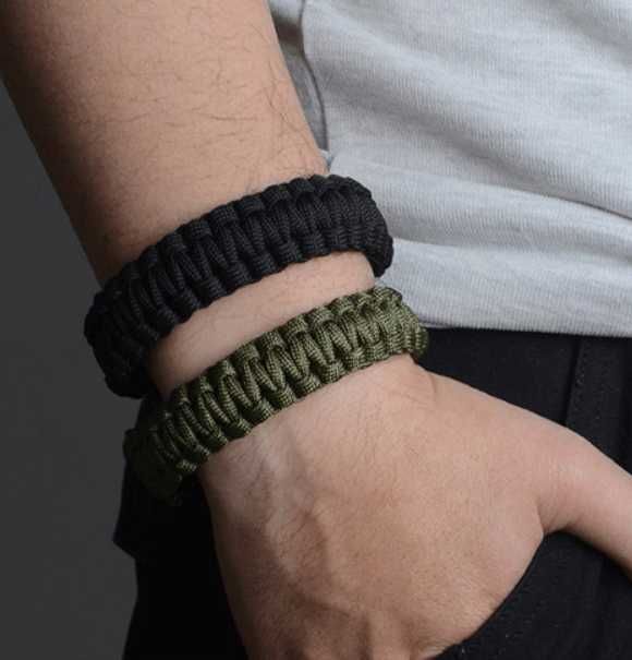 Bransoletka survivalowa 5w1 paracord krzesiwo nóż czarna