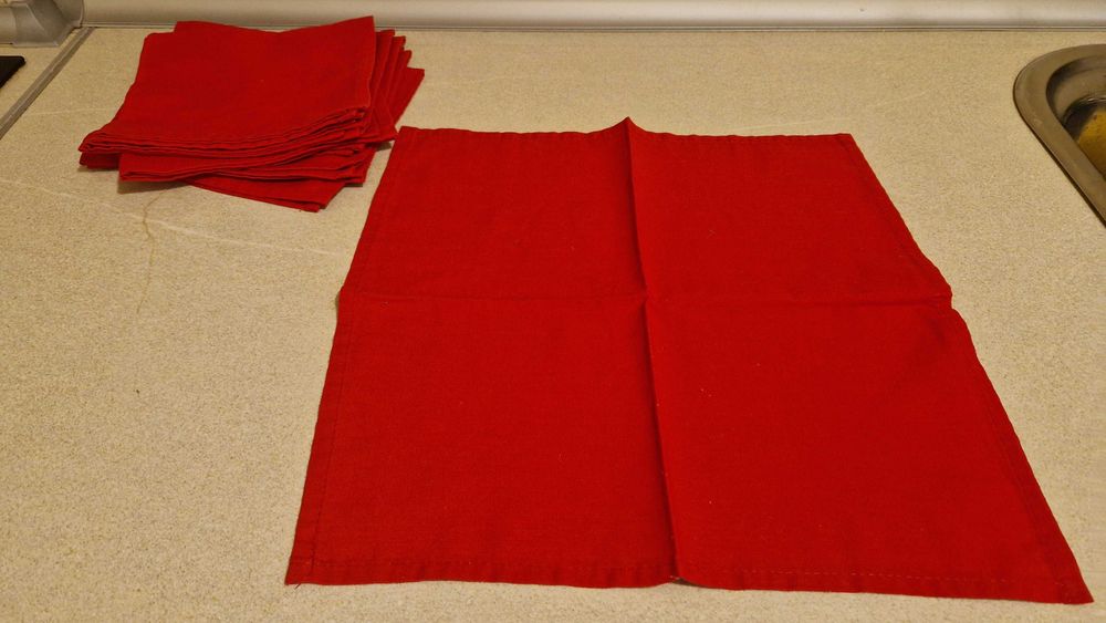 Conjunto 9 guardanapos de tecido vermelho, quadrados 38 cm x 38 cm