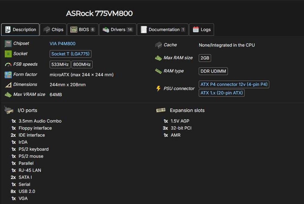 Vendo Motherboard ASRock 775VM800