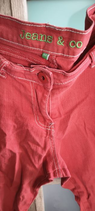 Spodnie damskie ala jeans kieszenie rozciągliwe czerwone L XL