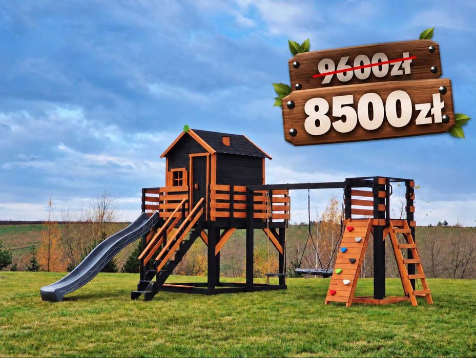 Plac zabaw dla dzieci- domek z wieżą i huśtawkami PRODUCENT