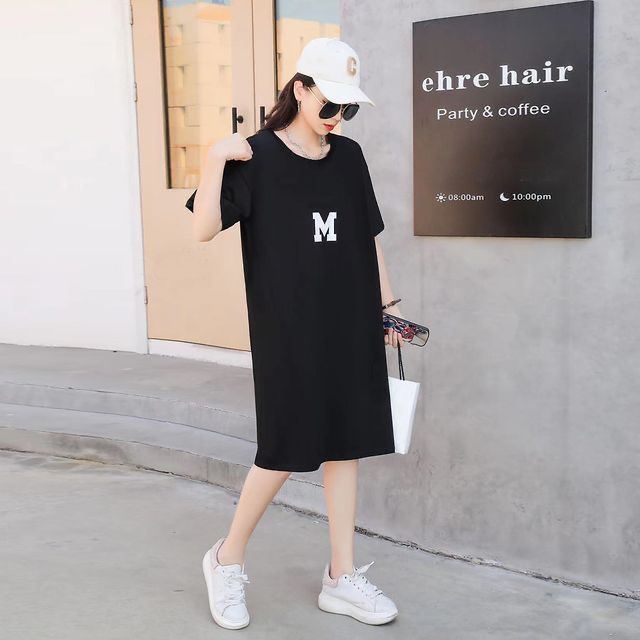Czarna Sukienka T-Shirt Dress z Literką "M"
