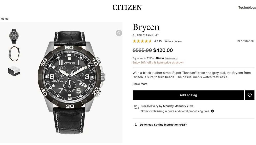 Мужские титановые часы Citizen BL5558-15H вечник, будильник, хронограф