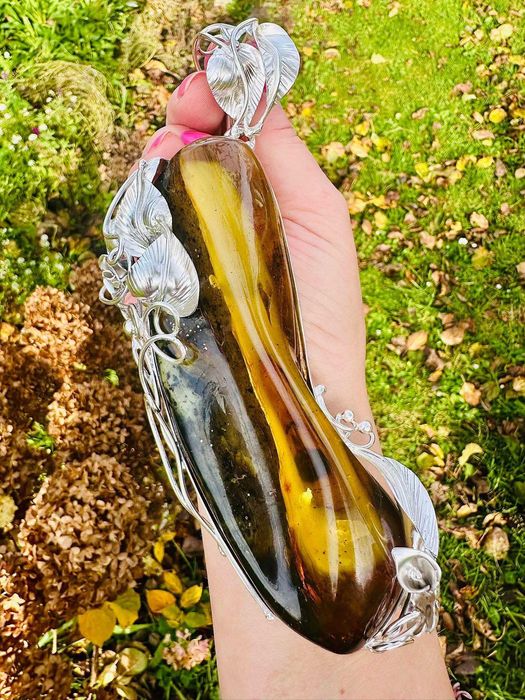 Wyjątkowy unikat wisior srebro 925 bursztyn bałtycki rękodzieło
