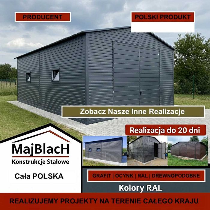 Garaż Blaszany Grafitowy | Montaż Gratis | Wiata | Hala  -  Maj-BlacH