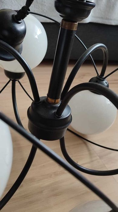 Żyrandol lampa sufitowa Teldon 1 czarna okrągłe klosze PRL