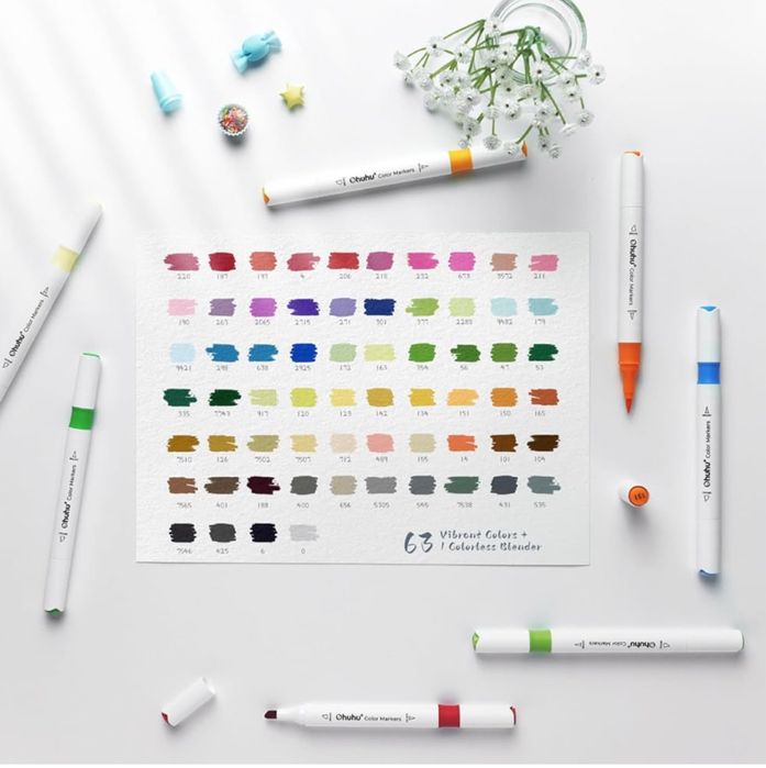 Ohuhu Markery na bazie wody, 64 kolory