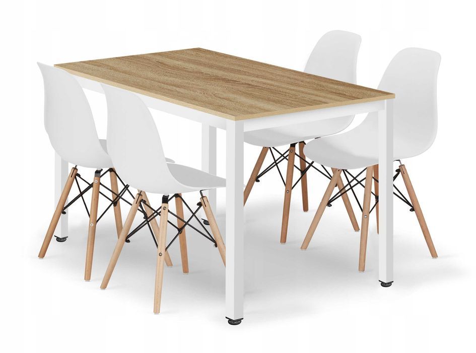 NOWY Stół z Krzesłami do Salonu Kuchni Jadalni Biały Drewniany Loft FV