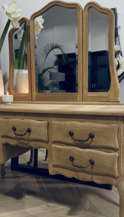 Ludwikowska toaletka z litego dębu / fazowane lustra