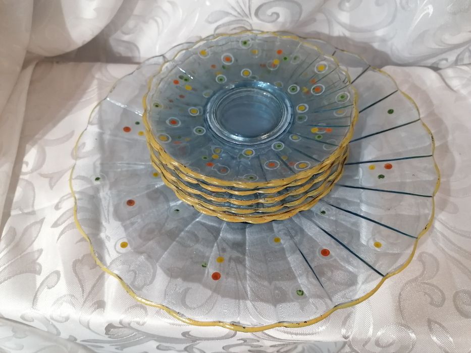 Piękny stary zestaw szklanych talerzy polecam patera talerz