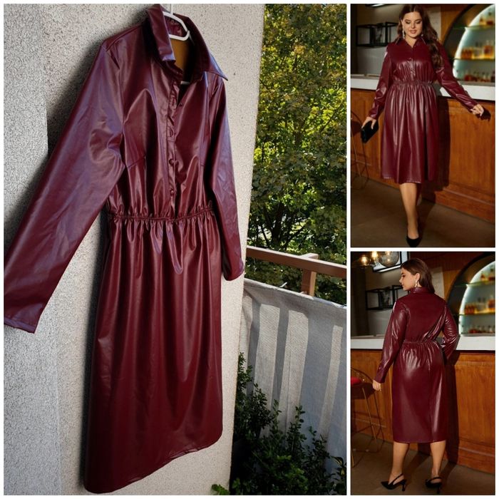 Piękna sukienka midi ekoskóra burgund bordo 44