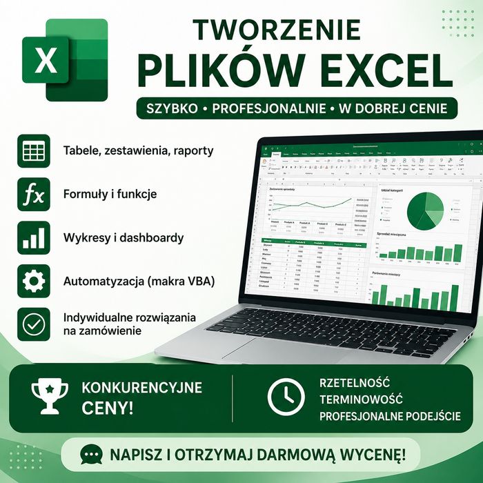Tworzenie plików Excel na zamówienie | Tabele | Raporty | Automatyzacja