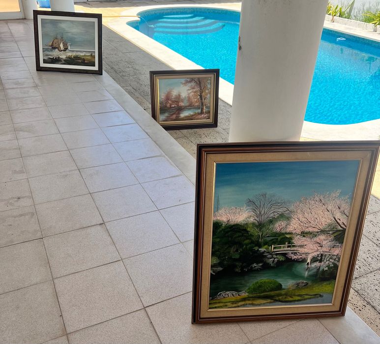 Conj 3 quadros a óleo