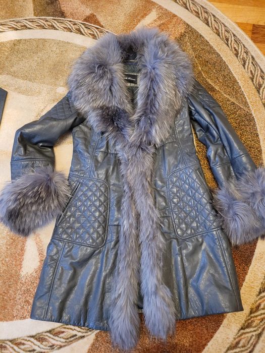 Płaszcz ochnik skóra naturalna futro lis