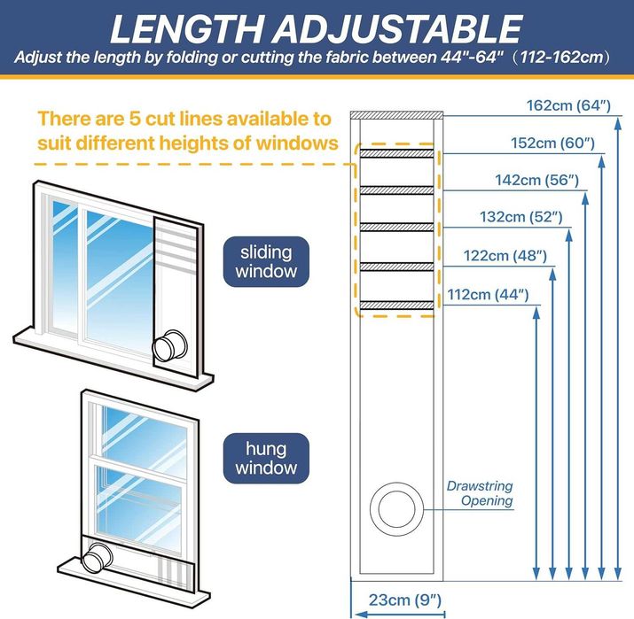 Kit janela de ar condicionado portátil, 23 x 162 cm, Novo