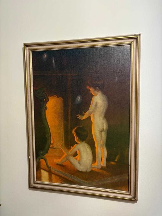 Quadro Meninos Lareira Vintage