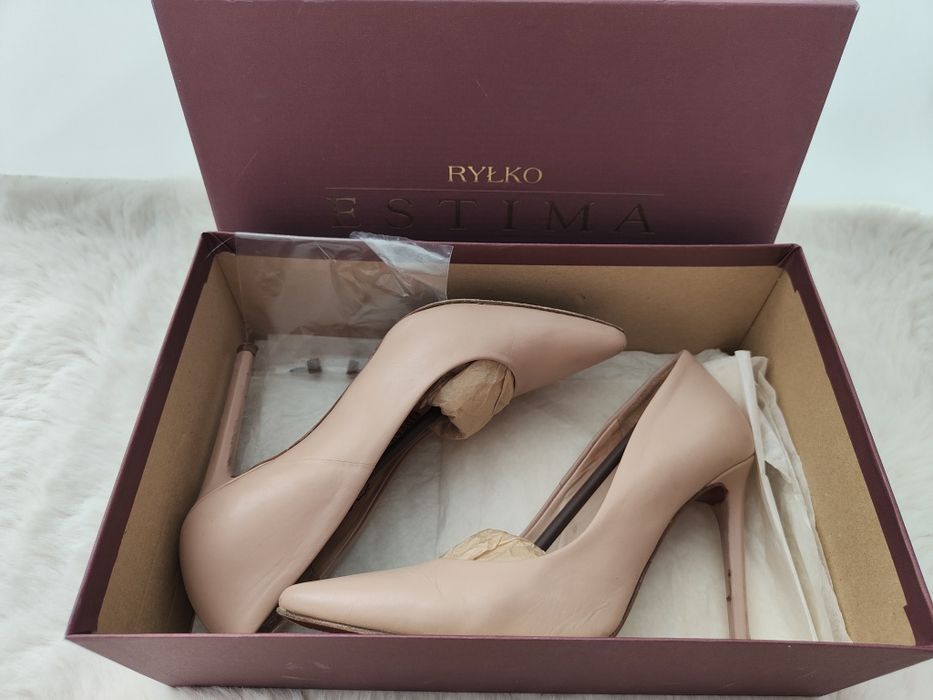 RYŁKO  ESTIMA skórzane szpilki czółenka nude beżowe 36