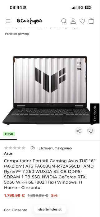 Portátil Gaming Asus TUF 16"