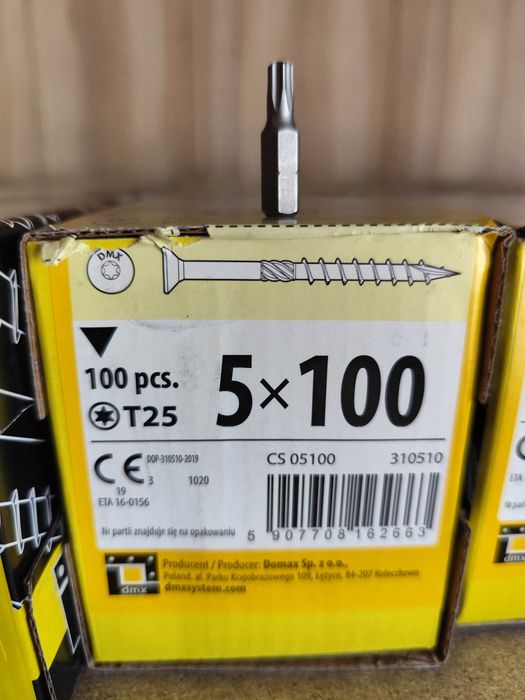 wkręty do drewna 5x100 stożkowe 100szt + Torx T25