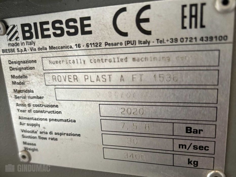 Centrum obróbcze CNC BIESSE Rover PLAST A FT 1536 (2020)