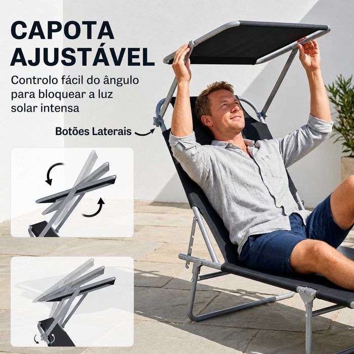 Espreguiçadeiras dobrável |  Cadeira de sol Dobravel | NOVAS | Com TOLDO de proteçao de rosto