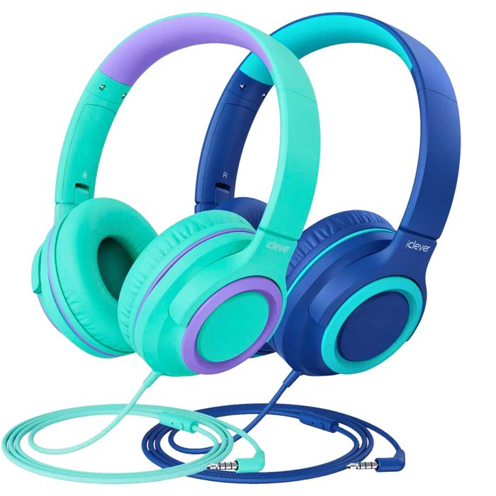 Słuchawki Dla Dzieci 2 Pary, Regulowane, Składane - Miętowo-Niebieskie