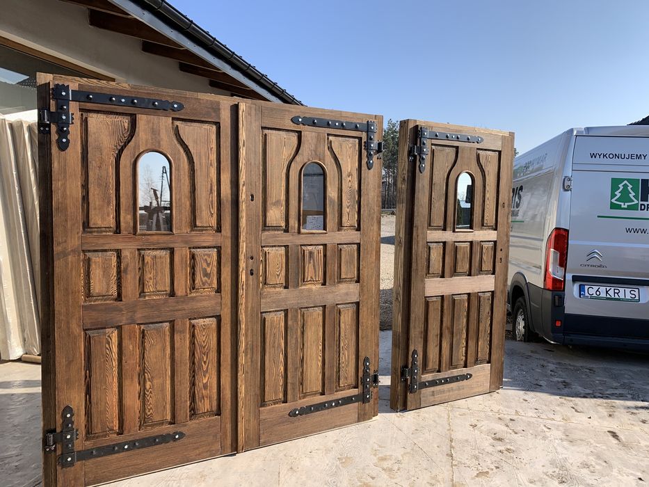 Drzwi drewniane zewnętrzne na wymiar nietypowe postarzane Cała Polska