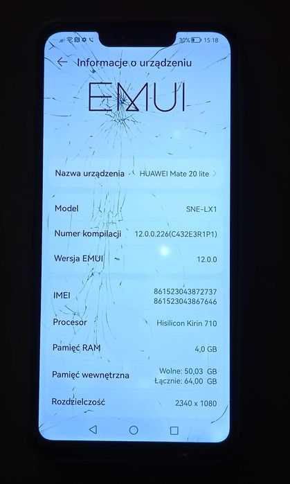 Huawei mate 20 Lite SNE-L21 uszkodzony