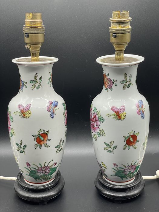 Par de candeeiros antigos em porcelana seculo XIX oriental