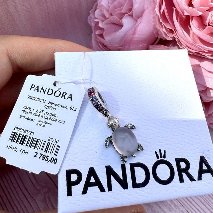 Шарм Pandora Рожева черепаха Намистина нова оригінал Підвіска срібло