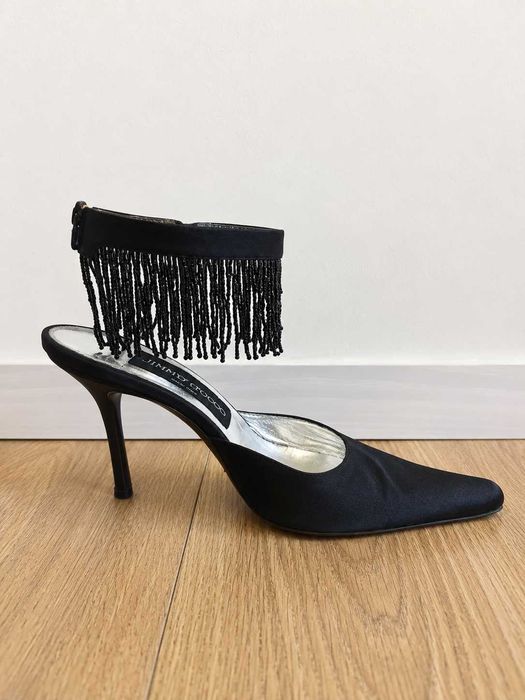 Sapatos Pretos com Franjas e Salto Alto (Made in Italy) - Roccobarocco