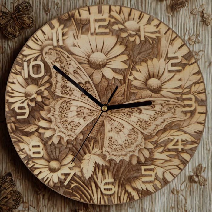 Zegar ścienny z motylem - grawer 3D