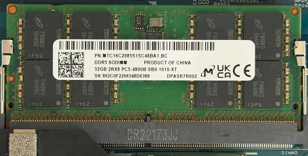 DDR5 Sodimm Micron 64GB (2x32GB) 4800MT/s 2Rx8 MTC16C2085S1SC48BA1