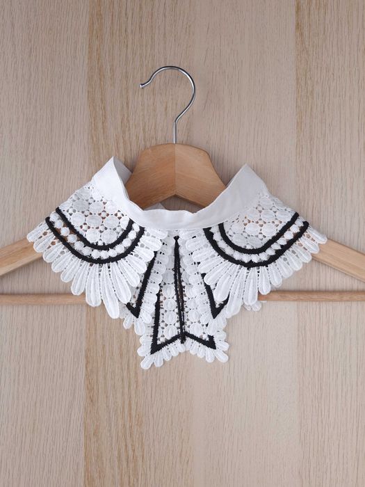 Jasny Biały Czarny Haftowany Kołnierzyk Doczepiany Odczepiany Fałszywy