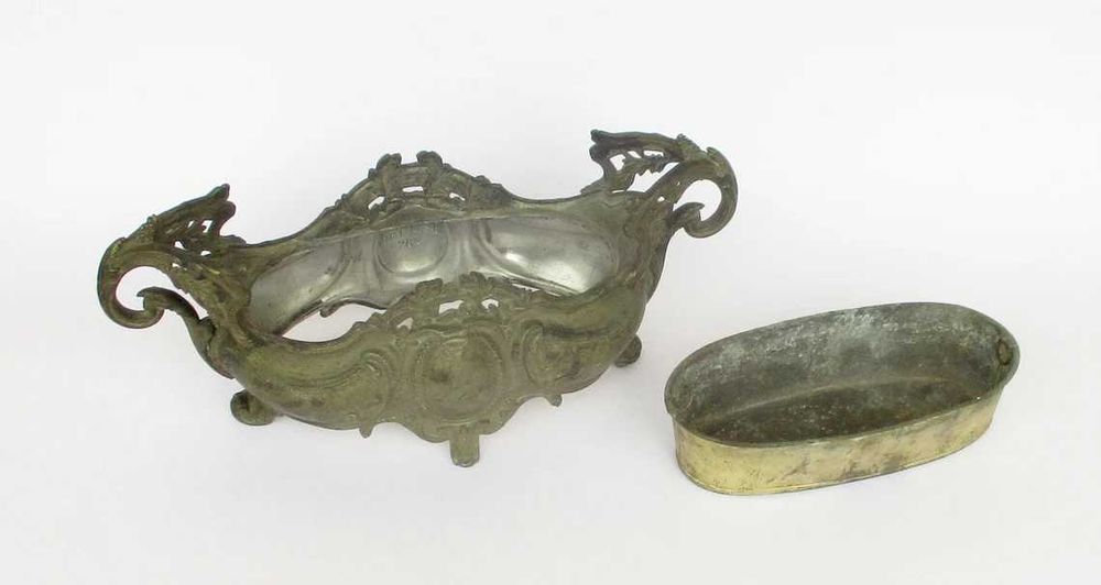 Antigo centro de mesa floreira Arte Nova Francesa em estanho