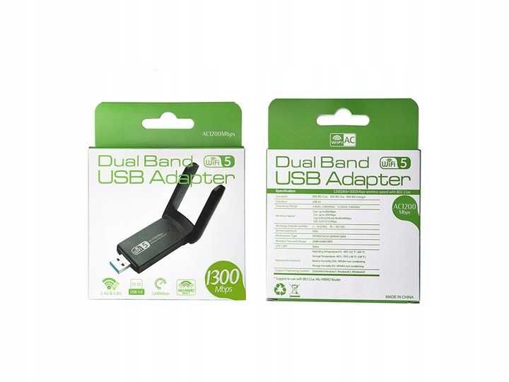Karta sieciowa wi-fi adapter usb 3.0 1300mbps dual