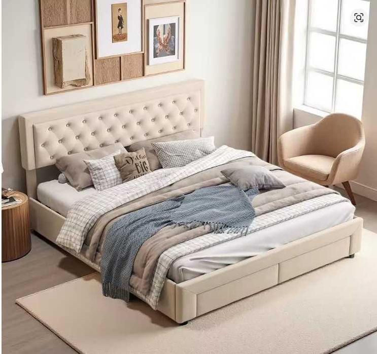 Cama nova de casal moderna c/ gavetas, hidráulica estofada 160 × 200 c
