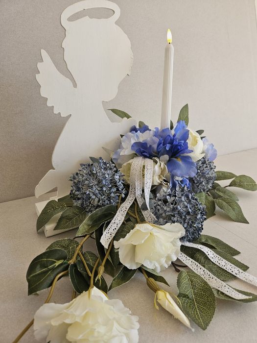 Stroik z aniołem i świecą led. Kompozycja dla dziecka. Jakość premium