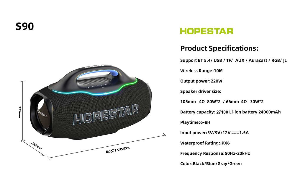 HOPESTAR S90 220W Bluetooth колонки (НОВІ) чорні