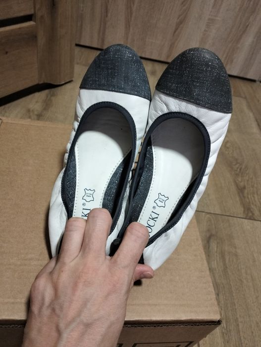 Lasocki, białe, jeansowe baleriny damskie, dziewczęce, r. 37