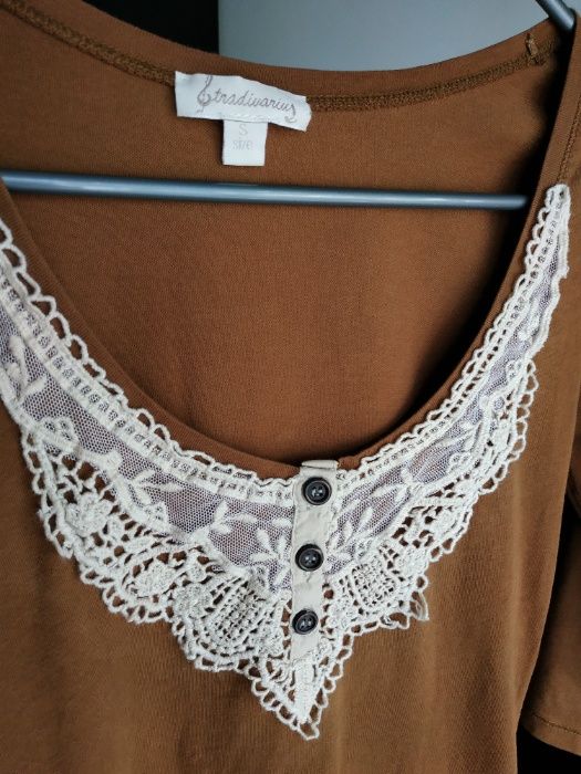 Camisola top castanho com bordado