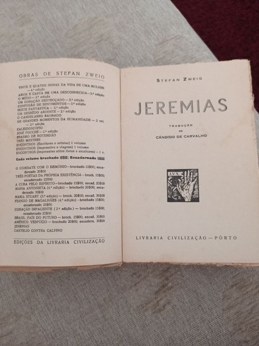 Livro antigo Jeremias de 1942 ,da livraria civilização ,autor Stefan..