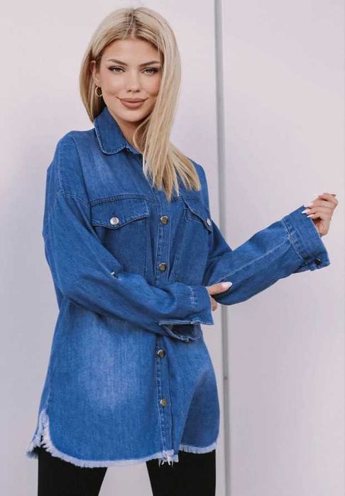Koszula Damska Jeansowa Sophia, Tunika, Niebieska